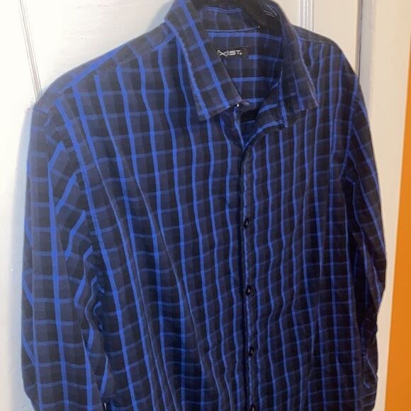 Axist Men’s Button Up Blue and Black Plaid Shirt Medium - Picture 3 of 7